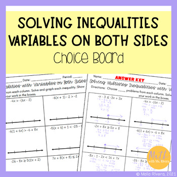 Solving Multi Step Inequalities with Variables on Both Sides Choice Board