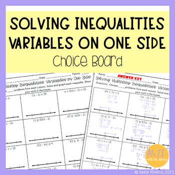 Solving Multi Step Inequalities with Variables on One Side Choice Board