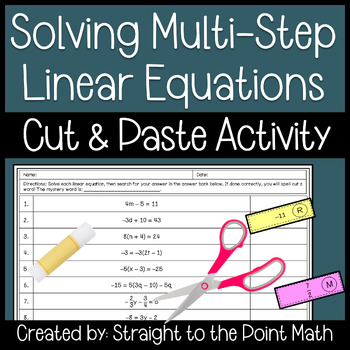 Preview of Solving Multi-Step Linear Equations Cut and Paste Activity