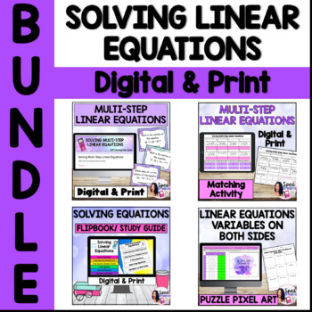 Preview of Solving Multi Step Linear Equations Digital Print Fun Activities Self Checking