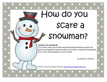 Preview of Solving Multi-Step equations with special cases Snowman riddle