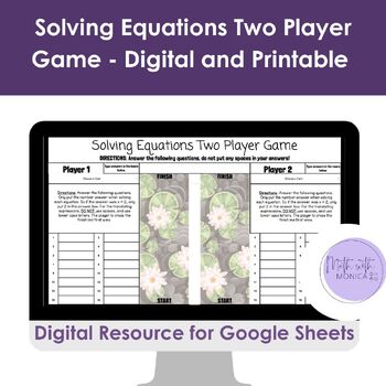 Preview of Solving Multi step equations Two Player Game - Digital and Printable