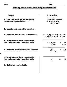 Preview of Solving Multiple Step Equations Notes and Assignments