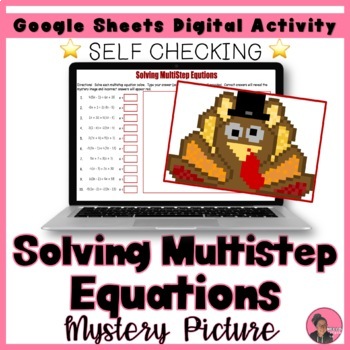 Preview of Solving Multistep Equations Digital Pixel Art Activity (Thanksgiving)