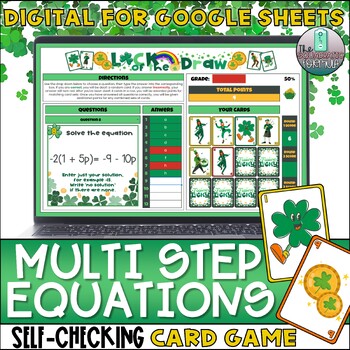 Preview of Solving Multistep Equations St. Patrick's Day Digital Card Game Activity
