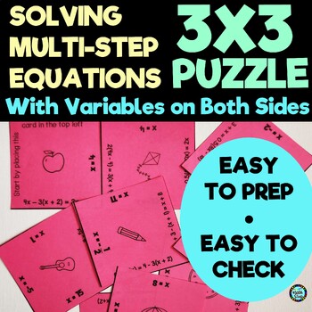 Preview of Solving Multistep Equations Variables on Both Sides 3x3 Puzzle ★FREEBIE★