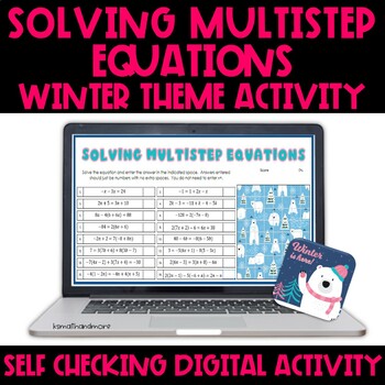 Preview of Solving Multistep Equations Winter Theme Self Checking Activity