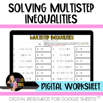 Preview of Solving Multistep Inequalities (variable on one side) Digital Worksheet
