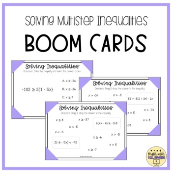 Preview of Solving Multi Step Inequalities with Variables on One Side BOOM Cards