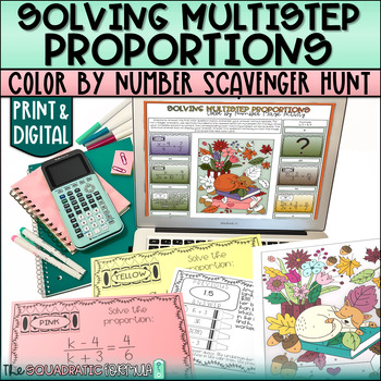 Preview of Solving Multistep Proportions (Rational Equations) Color Scavenger Hunt Activity