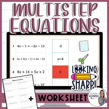 Preview of Solving Multi step equations with variables on both sides digital worksheet