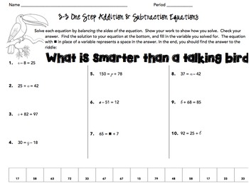 Preview of Solving One-Step Addition and Subtraction Equations