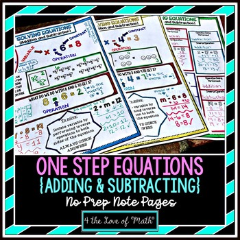 Preview of Solving One Step Equations With Addition and Subtraction Guided Notes