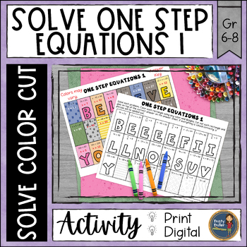 Preview of Solve One Step Equations 1 Math Activity - Color by Code, Cut & Paste Worksheet