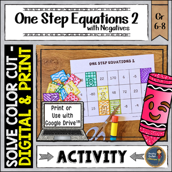 Preview of Solving One Step Equations 2 Integers Activity - Math Solve Color Cut