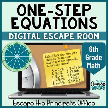Preview of Solving One-Step Equations Digital Escape Room Activity 6th Grade Math Game
