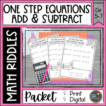 Preview of Solving One Step Equations with Addition and Subtraction Math Riddles Worksheets