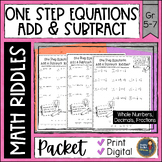 Solving One Step Equations with Addition and Subtraction Math Riddles Worksheets