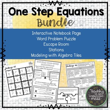 Preview of Solving One-Step Equations Bundle--Notebook Page, Stations, Escape Room