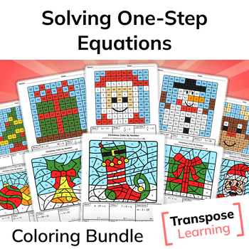 Preview of Solving One-Step Equations | Christmas Math Coloring Bundle
