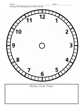 Solving One Step Equations Clock Activity By Miss Pk 