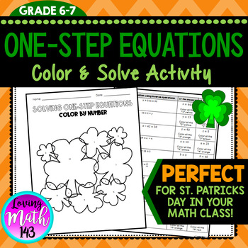 Preview of Solving One-Step Equations Color Math Activity (Perfect for St. Patrick's)