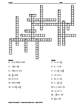 Solving One-Step Equations Crossword Puzzle III by Maya Khalil | TpT