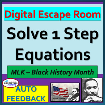 Preview of Solving One Step Equations Digital Escape Room Math Review Activity - MLK Day 