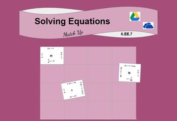 Preview of Solving One Step Equations Digital Match Up Activity (6.EE.B.7)