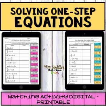 Preview of Solving One-Step Equations Digital Matching Activity | Distance Learning