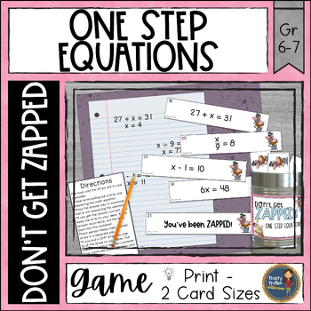 Preview of Solving One Step Equations Don't Get ZAPPED Partner Math Game - Math Center