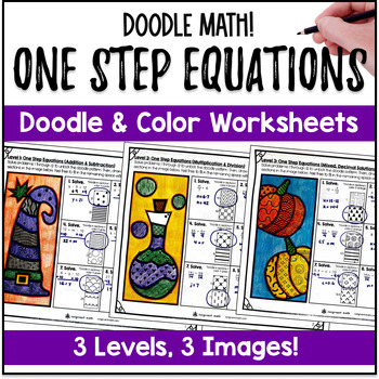 Preview of Solving One Step Equations Doodle Math, a Twist on Color by Number Halloween