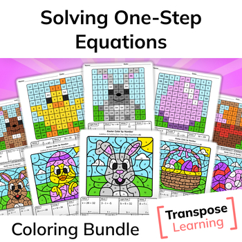 Preview of Solving One-Step Equations | Easter Math Coloring Bundle