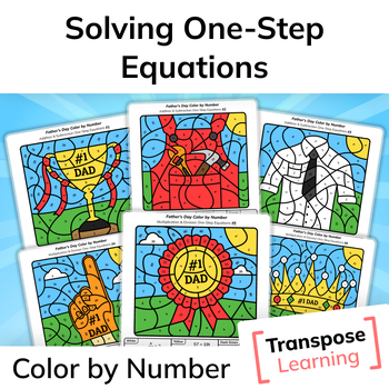 Preview of Solving One-Step Equations | Father's Day Math Color by Number Worksheets