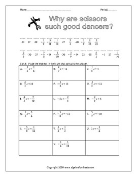 Preview of Solving One-Step Equations Fractions (Reciprocals Only) | Riddle Worksheet