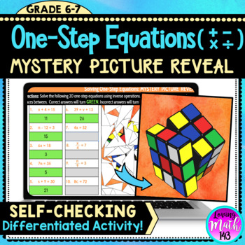 Preview of Solving One-Step Equations Fun Digital Mystery Reveal