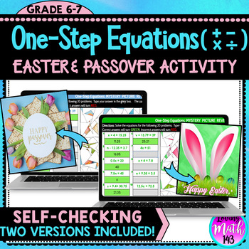 Preview of Solving One-Step Equations Fun Easter Passover Digital Mystery Reveal