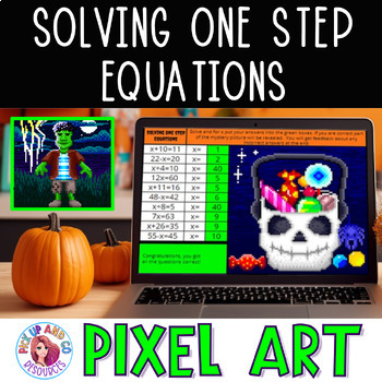 Preview of Solving One Step Equations Halloween Math Pixel Art Activity | Google Sheets