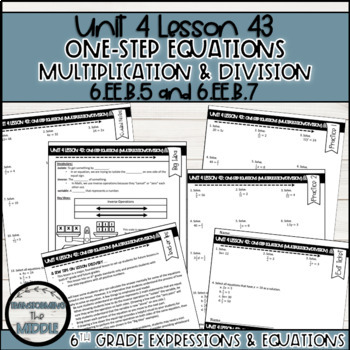 Preview of Solving One Step Equations Lesson | Multiplication and Division | 6th Grade Math