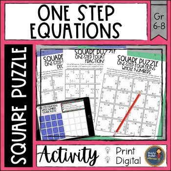 Preview of Solving One Step Equations Math Square Puzzles Digital and Print