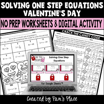 Preview of Solving One Step Equations Middle School Valentine's Day Math Activities