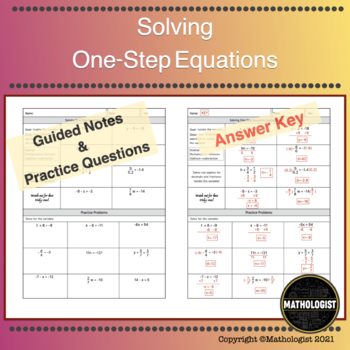 Preview of Solving One-Step Equations Mini-Lesson Guided Notes and Practice