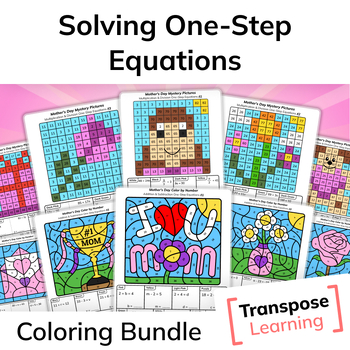Preview of Solving One-Step Equations | Mother's Day Math Coloring Bundle