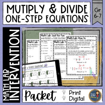 Preview of Solving One Step Equations Multiply & Divide Math Activities Lab - Intervention