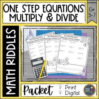 Preview of Solving One Step Equations with Multiplying and Dividing Math Riddles Worksheets