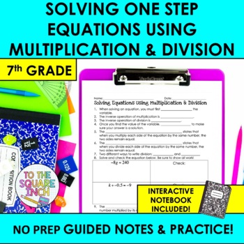 Preview of Solving One Step Equations Notes & Practice | + Interactive Notebook Pages
