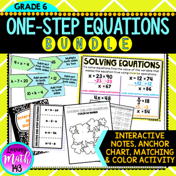 Preview of Solving One-Step Equations Notes, Poster, Matching, and Coloring BUNLDE!