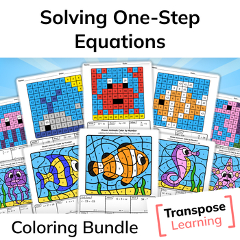Preview of Solving One-Step Equations | Ocean Animals Math Coloring Bundle