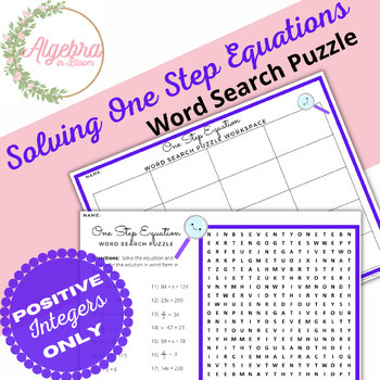 Preview of Solving One Step Equations // Positive Numbers Only // Math Word Search Puzzle