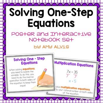 Preview of Solving One Step Equations Posters and Interactive Notebook INB Set Anchor Chart